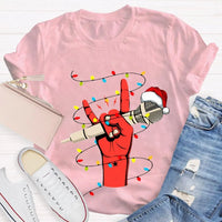 Festive Singer Holiday Graphic Tee, Christmas Microphone Santa Hat Shirt, Music Lover Christmas T-Shirt, Vocalist Musician Xmas Present