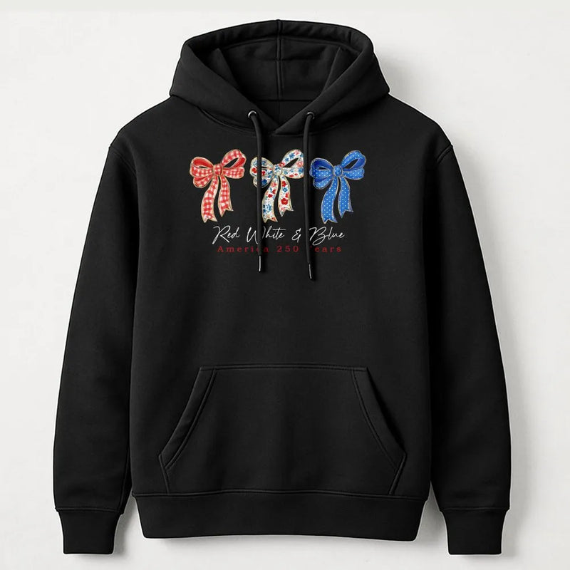 Patriotic Bow Hoodie | Red White & Blue America 250 Years Design | Soft Cotton-Poly Blend | Gift for Patriots