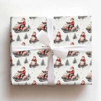 Watercolor Santa Gift Wrap, Santa on Snowmobile Wrapping Paper, Winter Sports Christmas Wrapping Paper, Whimsical Holiday Gift Wrap Roll