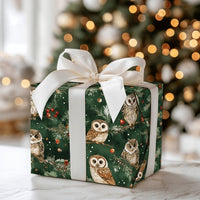 Woodland Nature Bird Gift Wrap, Watercolor Owl Christmas Wrapping Paper, Pine and Berry Holiday Paper, Forest Animal Present Wrapping Paper
