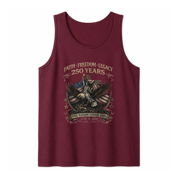 USA 250 Years Patriotic Tank Top | Bald Eagle Cross & Statue of Liberty American Flag Design | Premium Soft Breathable Fabric | Christian Patriot Gift for Men & Women