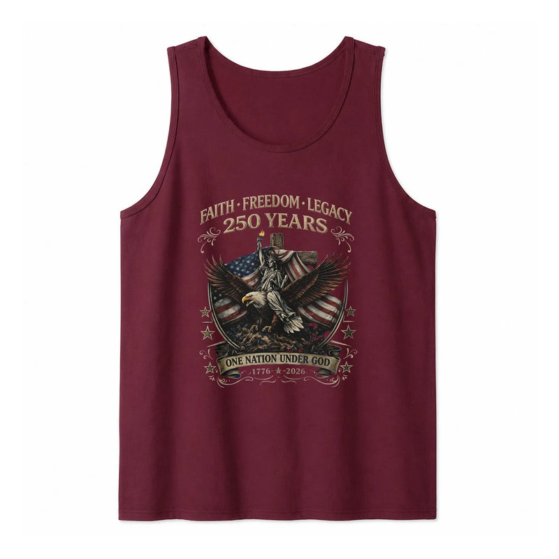 USA 250 Years Patriotic Tank Top | Bald Eagle Cross & Statue of Liberty American Flag Design | Premium Soft Breathable Fabric | Christian Patriot Gift for Men & Women