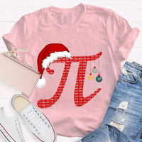 Humorous Math Holiday Graphic Tee, Pi Symbol Santa Hat Christmas T-Shirt, Festive STEM Christmas Shirt, Math Teacher Student Present