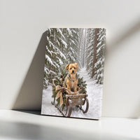 Snowy Forest Dog Wall Art, Winter Terrier Sled Canvas, Christmas Puppy Sleigh Canvas Print, Rustic Holiday Dog Lover Wall Decor