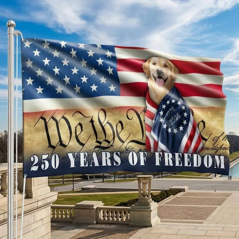 Patriotic Dog US Flag | 250 Years of Freedom We The People | Weather-Resistant Polyester | Outdoor Garden House Flag Gift