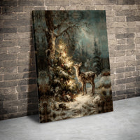 Winter Forest Snow Print, Christmas Deer Canvas Wall Art, Woodland Deer Wall Art, Holiday Deer Digital Download, Festive Winter Wall Art