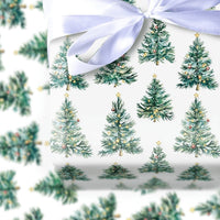 Festive Pine Tree Gift Wrap, Watercolor Christmas Tree Wrapping Paper, Colorful Ornament Christmas Wrapping Paper, Holiday Gift Wrap Roll