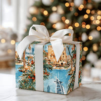 Burj Al Arab Holiday Wrapping Paper, Dubai Christmas Wrapping Paper, Watercolor Dubai Gift Wrap, Tropical Skyline Xmas Wrapping Paper