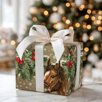 Pine Boughs Holiday Gift Wrap, Equestrian Horse Christmas Wrapping Paper, Winter Horse Wrapping Paper, Rustic Holiday Animal Wrapping Paper