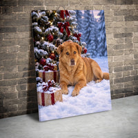 Holiday Dog Wall Art, Golden Retriever Christmas Canvas, Snowy Christmas Tree Dog Print, Festive Pet Lover Canvas Art, Winter Dog Lover Present