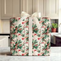 Tropical Holiday Gift Wrap, Pink Flamingo Christmas Wrapping Paper, Adorable Flamingo Wrapping Paper, Winter Holly Gift Wrap, Xmas Gift Wrap
