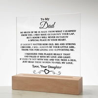 Sentimental Poem Plaque, Daughter to Dad Acrylic Plaque, LED Night Light Plaque, Fathers Day Desk Sign, Birthday Christmas Present for Dad