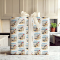 Beach Chair Santa Hat Gift Wrap, Tropical Christmas Wrapping Paper, Coastal Holiday Wrapping Paper, Ocean Seaside Festive Present Wrap