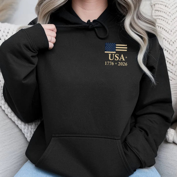 America 250 Years Hoodie | USA Flag 1776-2026 Commemorative Design | Soft Cotton-Polyester Blend | Patriotic Gift for History Lovers