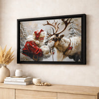 Snowy Forest Christmas Canvas Print, Santa Claus Reindeer Canvas Wall Art, Holiday Santa Canvas Art, Vintage Winter Wall Decor Present