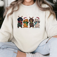 Holiday Wiener Dog Sweater, Dachshund Christmas Sweatshirt, Adorable Retro Animal Aesthetic Pullover, Festive Dog Mom Xmas Crewneck