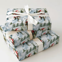 Snowy Forest Father Christmas Gift Wrap, Vintage Santa Wrapping Paper, Rustic Winter Holiday Wrapping Paper, Traditional Christmas Gift Wrap