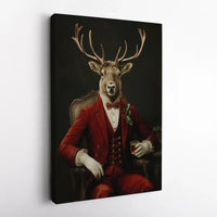 Dapper Reindeer Wall Art, Gentleman Deer Canvas, Christmas Stag Canvas Print, Festive Animal Lover Wall Decor, Holiday Season Canvas Art