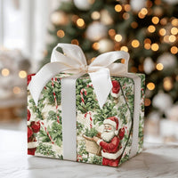 Poinsettia and Candy Cane Gift Wrap, Vintage Santa Wrapping Paper, Nostalgic Christmas Wrapping Paper, Classic Holiday Gift Wrap Roll