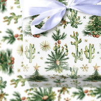 Southwestern Holiday Gift Wrap, Desert Cactus Christmas Wrapping Paper, Watercolor Pine Tree Wrapping Paper, Festive Winter Gift Wrap Roll