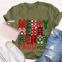 Festive Holiday Graphic T-Shirt, Merry Christmas Plaid Snowflakes Shirt, Buffalo Plaid Christmas Tee, Winter Season Womens Apparel