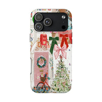 Watercolor Door Wreath Disco Ball Cover, Pink Christmas Collage iPhone Phone Case, Festive Holiday Tough Phone Case, Xmas Present for Her