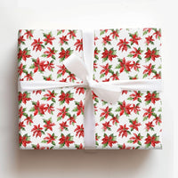 Red Floral Christmas Gift Wrap, Watercolor Poinsettia Wrapping Paper, Winter Floral Present Paper, Holiday Wrapping Paper, Xmas Gift Wrap