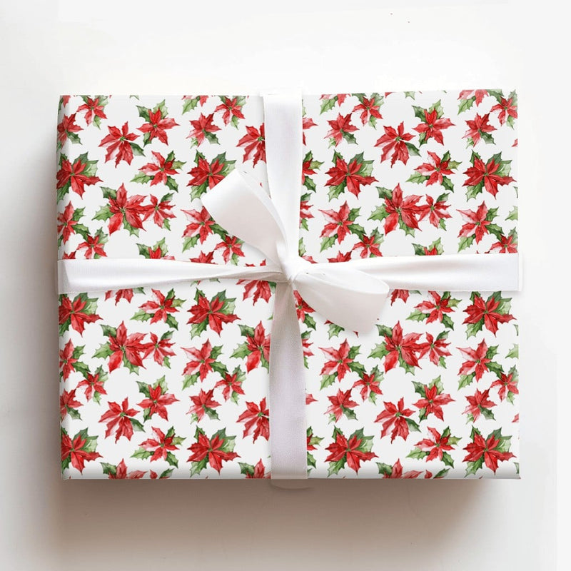 Red Floral Christmas Gift Wrap, Watercolor Poinsettia Wrapping Paper, Winter Floral Present Paper, Holiday Wrapping Paper, Xmas Gift Wrap