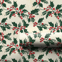 Classic Christmas Gift Wrap, Vintage Holly Berry Wrapping Paper, Botanical Holiday Wrapping Paper, Red Berry Paper, Festive Gift Wrap