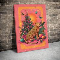Tropical Holiday Canvas Poster, Leopard Christmas Tree Art, Funky Safari Xmas Wall Art Print, Festive Decor, Printable Digital Download