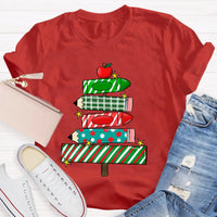 Festive Holiday Classroom Graphic Tee, Christmas Pencil Tree Teacher Shirt, Winter School Vacation T-Shirt, Xmas Teacher Present Shirt