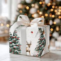 Christmas Tree Gift Wrap, Watercolor Reindeer Wrapping Paper, Winter Deer Holiday Wrapping Paper, Rustic Woodland Gift Wrapping Paper