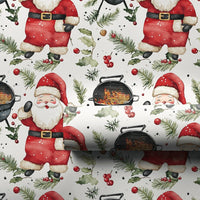 Santa Grilling Gift Wrap, BBQ Santa Wrapping Paper, Kettle Grill Santa Christmas Paper, Barbecue Present Wrap