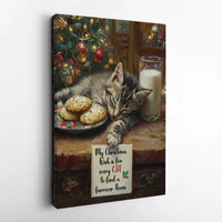 Adorable Cat Wish Quote Canvas Print, Sleeping Kitten Christmas Canvas Art, Holiday Cat Lover Canvas Decor, Pet Digital Download Present