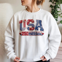 America 250th Anniversary Sweatshirt | Patchwork USA 250 Year of Freedom Design | Soft Cotton Polyester Blend | Patriotic Gift for History Lovers