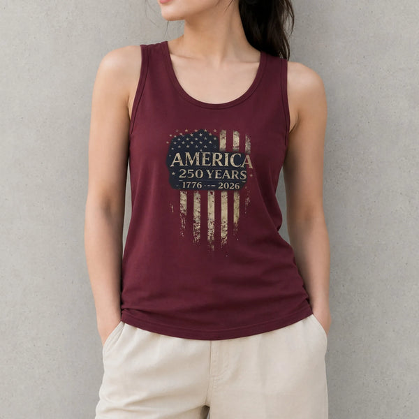 America 250 Years Tank Top | USA Flag 1776-2026 Commemorative Design | Soft Breathable Unisex Fit | Patriotic Gift for History Fans