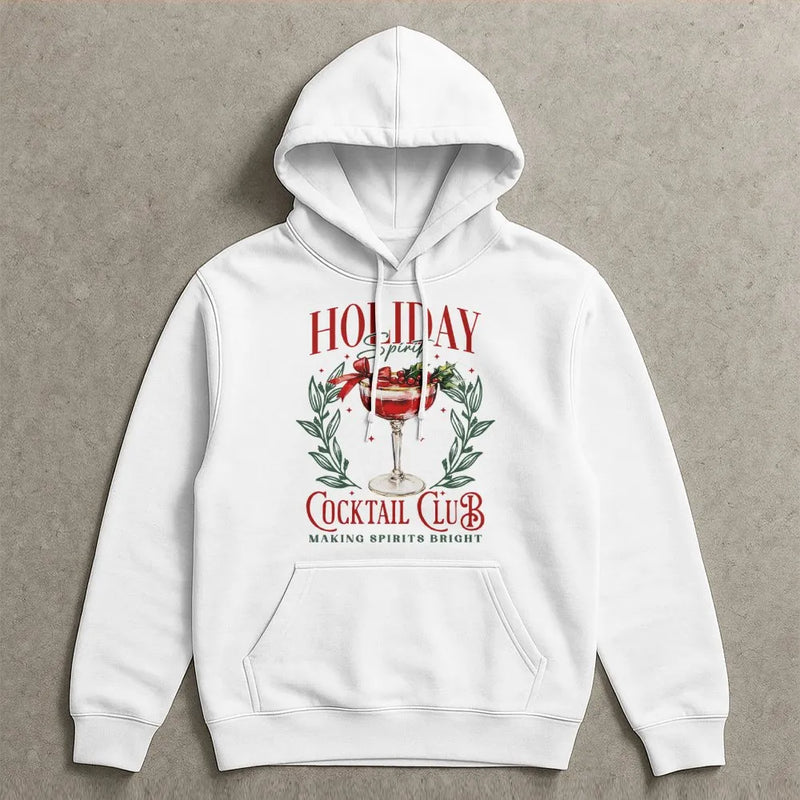 Festive Drink Bartender Hooded Sweatshirt, Holiday Cocktail Christmas Hoodie, Comfy Winter Drinking Pullover, Xmas Party Apparel