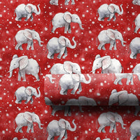 Red Snowy Holiday Gift Wrap, Watercolor Elephant Christmas Wrapping Paper, Adorable Winter Animal Wrapping Paper, Festive Holiday Present Wrap