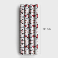 Santa Hat Holiday Gift Wrap, Watercolor Penguin Christmas Wrapping Paper, Winter Penguin Wrapping Paper, Snowy Tree Gift Wrap