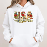 USA 250 Years Of Freedom Hoodie | Floral American Flag Graphic | Premium Cotton Blend | Patriotic Independence Day Gift For Adults