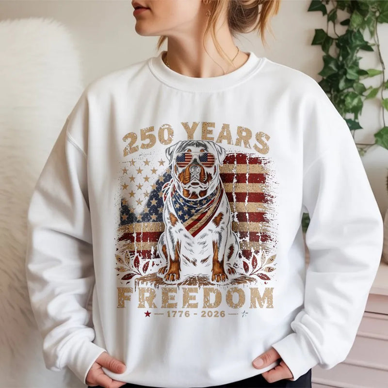 Patriotic Bulldog Sweatshirt | 250 Years Freedom 1776-2026 Americana Art | Soft Cotton Polyester Blend | Gift for Dog Lovers and Patriots