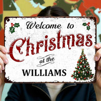 Custom Family Name Holiday Metal Wall Art, Personalized Christmas Metal Sign, Vintage Welcome Plaque, Festive Winter Home Decor Present
