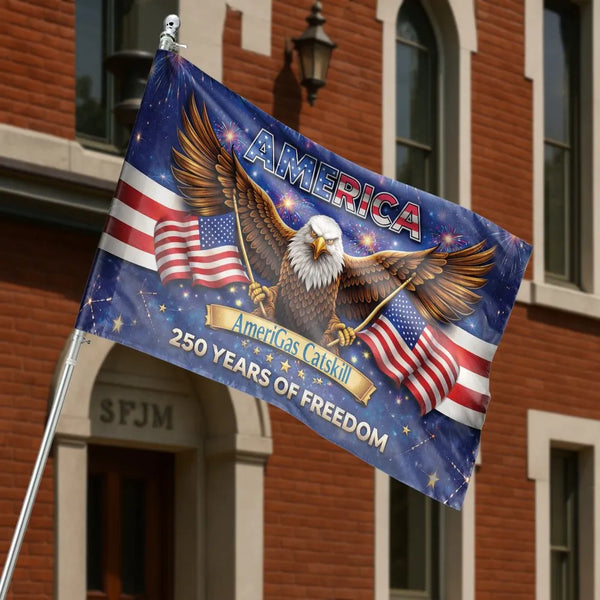 Patriotic Eagle House Flag | America 250 Years of Freedom Design | Double-Sided Weather-Resistant Polyester | Gift for Americana Collectors