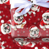 Santa Dog Watercolor Gift Wrap, English Bulldog Christmas Wrapping Paper, Snowflake Holiday Wrapping Paper, Dog Lover Xmas Wrapping Paper