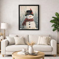 Red Cardinal Snowman Canvas Print, Snowman Canvas Wall Art, Festive Winter Snowman Wall Decor, Rustic Farmhouse Holiday Christmas Present