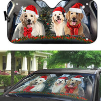 Santa Hat Dog Car Sunshade, Golden Retriever Christmas Car Sunshade, Reflective Windshield Sunshade, Dog Lover Auto Sun Shade, Holiday Present