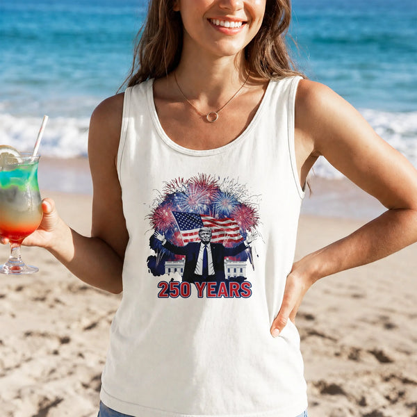 America 250th Anniversary Trump Tank Top | Patriotic 250 Years Freedom Flag Graphic | Soft Breathable Lightweight Fabric | Premium July 4th Gift for Men Women