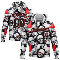 Personalized Xmas Hoodie, Custom Skull Santa Hat Christmas Hoodie, Holiday Skull Pullover Hoodie, Custom Christmas Sweatshirt, Present for Men