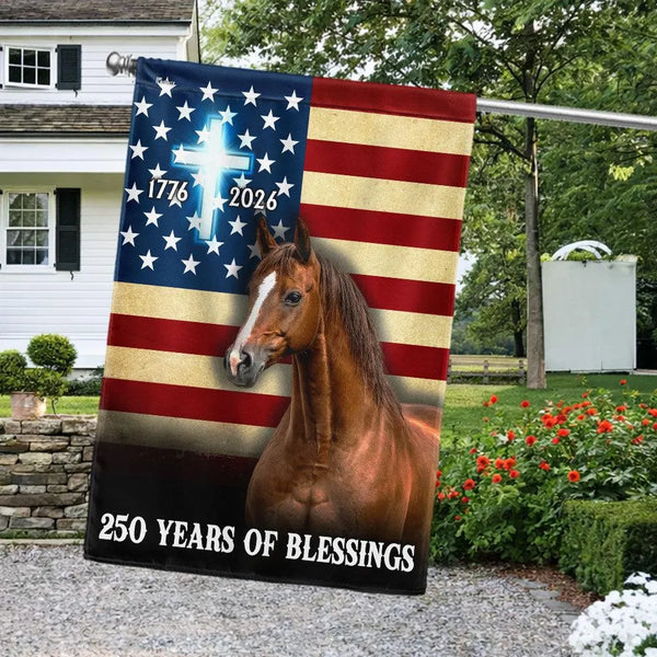 250 Years of Blessings Garden Flag | American Horse Cross Design 1776-2026 | Double-Sided Patriotic Christian Decor | Premium Weather-Resistant Outdoor Flag