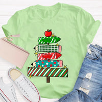 Festive Holiday Classroom Graphic Tee, Christmas Pencil Tree Teacher Shirt, Winter School Vacation T-Shirt, Xmas Teacher Present Shirt